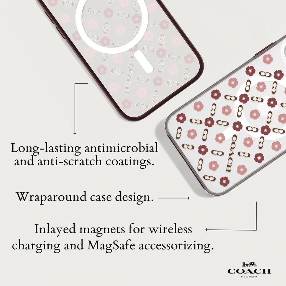 Coach Tea Rose iPhone 15 PRO Case, Compatible with MagSafe